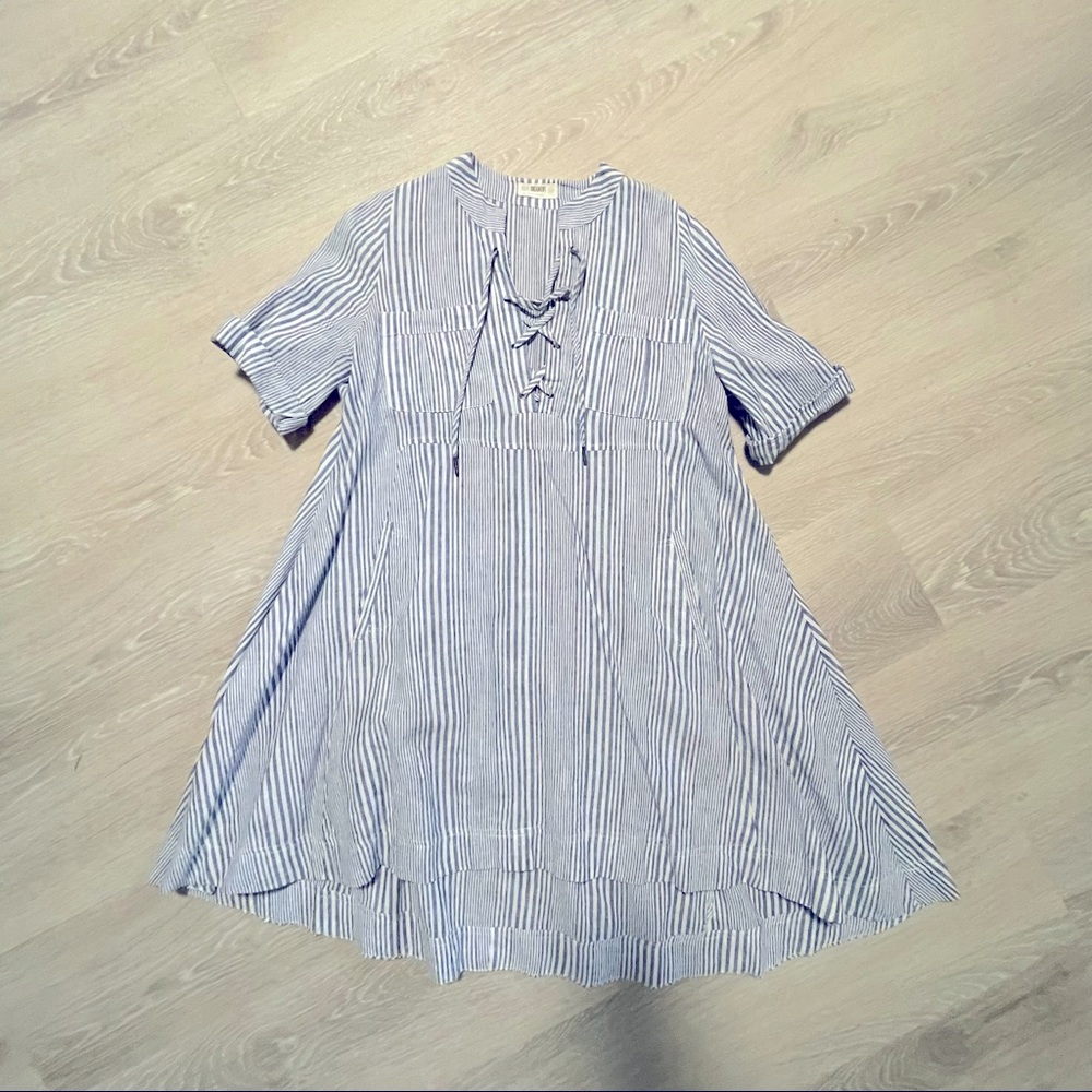 Blue and white striped linen dress